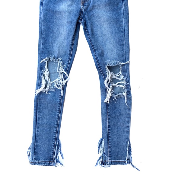 UNIF Women’s Cropped Jeans Distressed Cutoff Denim Goth Grunge Medium Blue 24 XS - Picture 5 of 5